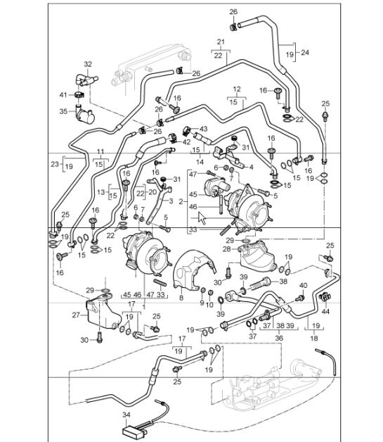 turbocharger with heat protection and oil pipe water line for 997.1 TURBO/GT2 M97.70 2007-09 and 997.1 GT2 RS M97.70 2011
