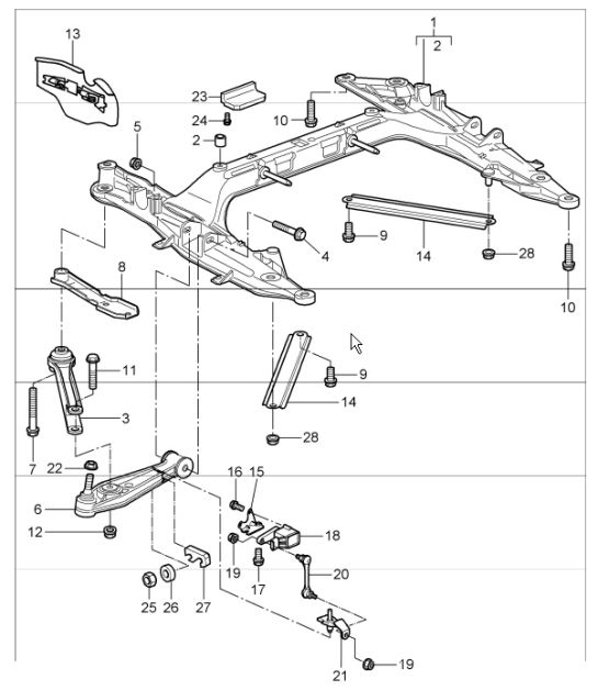 travesaño, horquilla y travesaño para 997.1 TURBO 2007-09