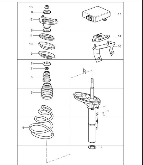 suspension shock absorber strut 997.1 TURBO 2007-09