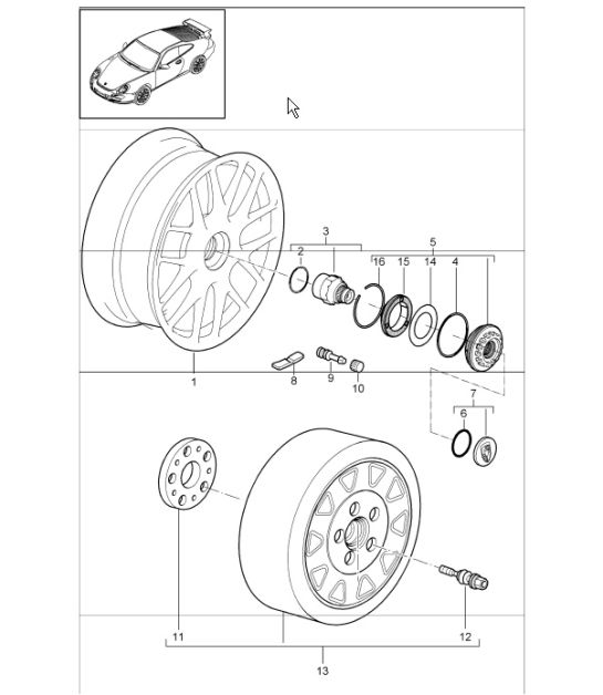 central locking for 997.1 TURBO I422 (Turbo wheel, 19', central lock) 2007-09