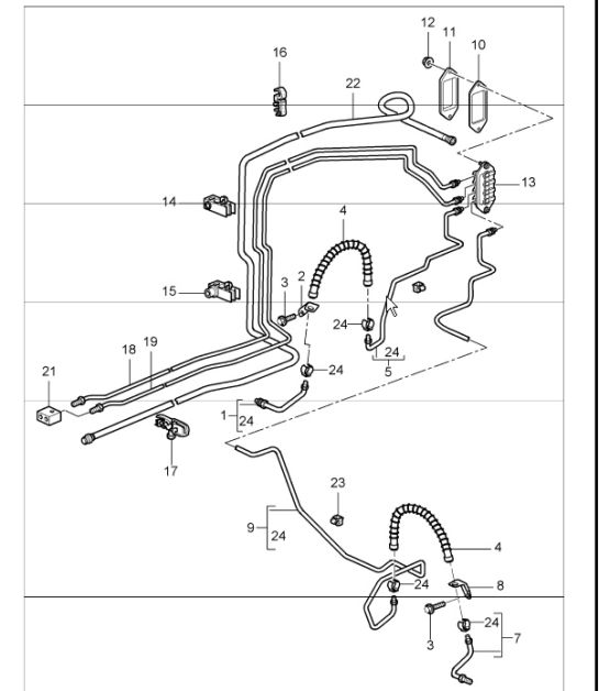 brake lines, brake lines underbody and vacuum line 997.1 TURBO 2007-09