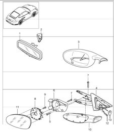interior mirror and door mirror for 997.1 TURBO 2007-09