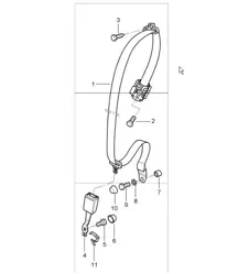 seat belt rear 997.1 TURBO COUPE 2007-09