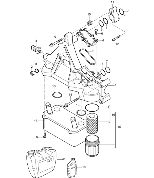 Oil filter / Console / heat exchanger - M48.00 / M48.50 - 955 Cayenne 2003-06