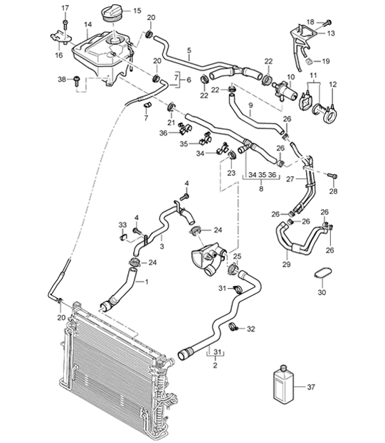 Water cooling 4 / Water reservoir with auxiliary heater - ID9J I7VE / I7VL - 955 Cayenne 2004>>