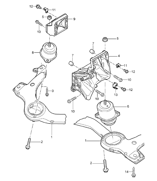 Engine suspension lower - M48.00 / M48.50 - 955 Cayenne 2003-06