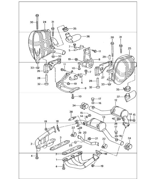 exhaust system 996 GT3-1 M96.76 2000-01 and 996 GT3-1/GT3 RS M96.79 2004-05