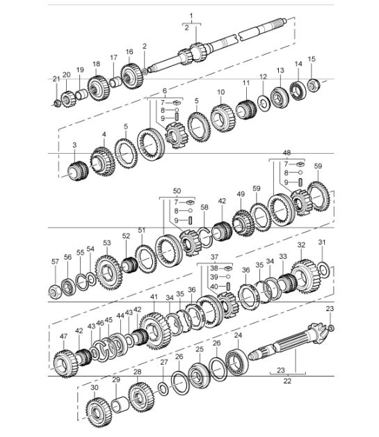 gears and shafts for 996 GT3-1 G96.90 2000-01, 996 GT3-1 G96.93 2001 and 996 GT3-1 G96.96 2004-05