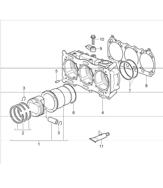 cylinder with piston 997 GT3 M97.76 2007-09