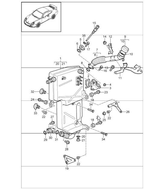 engine lubrication, oil tank 997 GT3 / GT3 RS M97.77 2010-11 and 997 GT3 RS 4.0 M97.74 2011