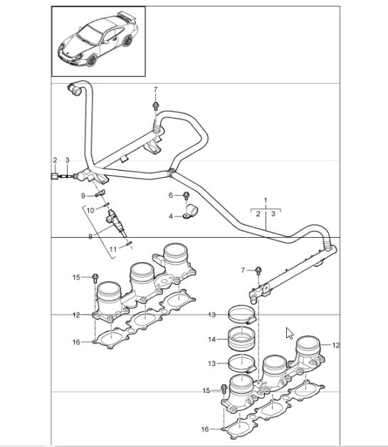 fuel collection pipe 997 GT3 / GT3 RS M97.77 2010-11 and 997 GT3 RS 4.0 M97.74 2011