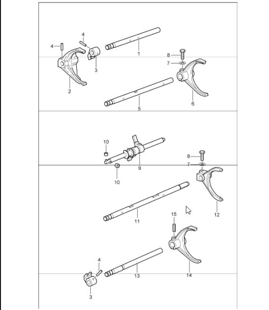 gear shift rod, shift fork and shift rod 997 GT3 / GT3 RS G97.90/92 2010 ONWARDS
