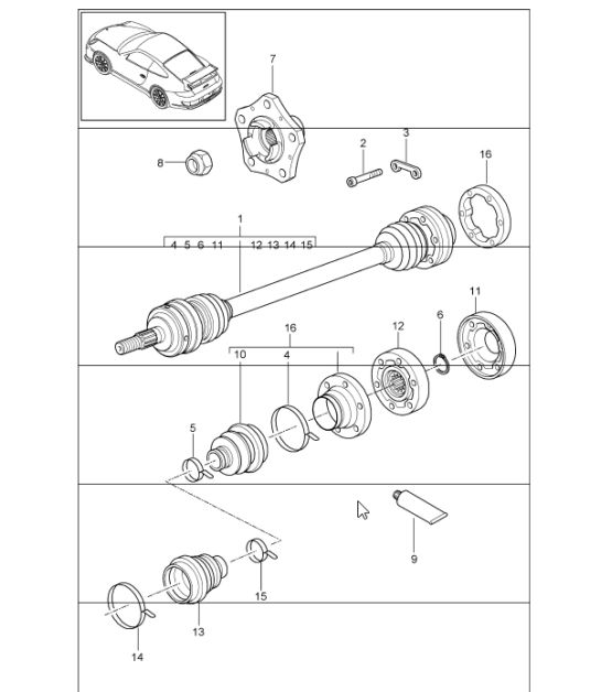 árbol de transmisión y cubo de rueda 997 GT3 2007-11