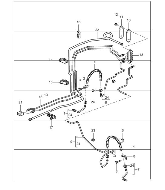 brake lines, brake lines underbody and vacuum line 997 GT3 2007-11