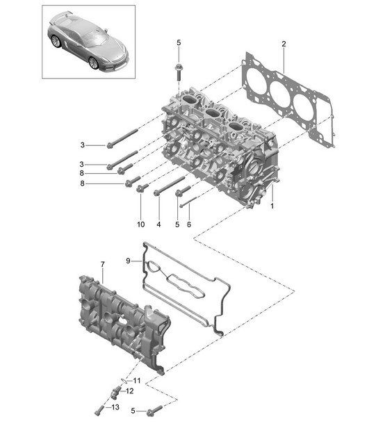 Zylinderkopf mit: / Ventilen / Zylinderkopfdichtung / Ventildeckel 981C Cayman GT4 2016