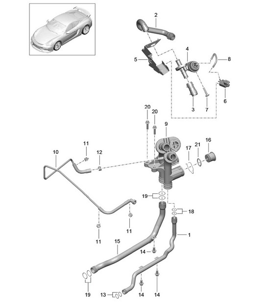 Raccordement / Conduite d'eau / Contrôle / Refroidissement par eau 981C Cayman GT4 2016