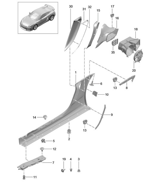 Garniture de longeron et Ventilation / Compartiment moteur 981C Cayman GT4 2016