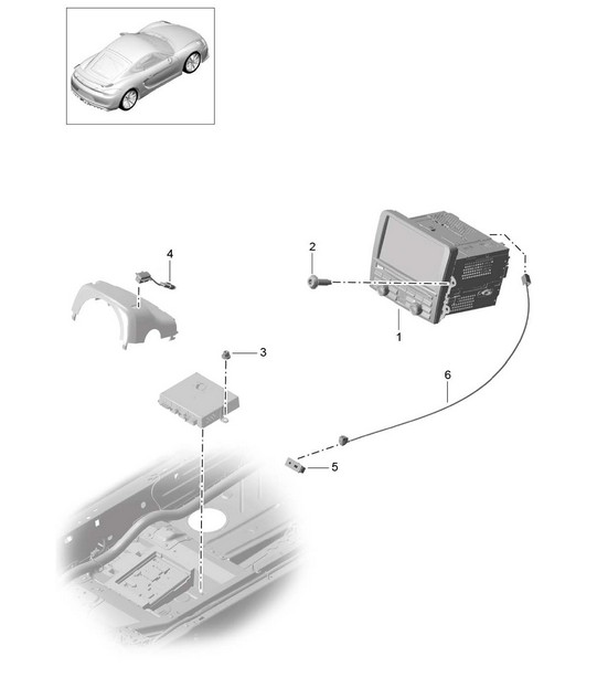 Panneau de commande / Système de navigation / Unité radio / Partie réception / TV / microphone 981C Cayman GT4 2016