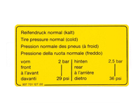Data plate for tyre pressure 93770112700
