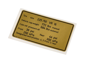 Sticker Tyre Pressure. Porsche 928S US Models - 92800650902 - PAKRU