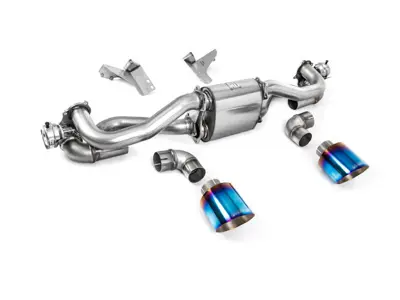 Sistema de escape Milltek GPF-Back con válvula y tubos de escape GT-115 de titanio quemado/azul. Porsche 718 Boxster / Cayman / GT4 2020>> - 982251053F, 982251053H, 982251053K, 982251053E, 982251053D, 982251053G - SSXPO192