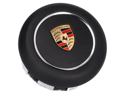 Lenkrad-Airbageinheit, schwarzes Leder. Porsche 982 Boxster Spyder / 981 Cayman GT4 / 991.2 Carrera / 991.2 Turbo / 991 GT3 - 9P1880201JA34, 9P1880201ANA34, 9P1880201RA34, 9P1880201ABA34, 9P1880201LA34