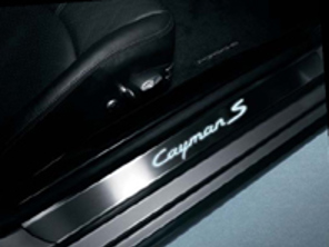Side Sills Trims in Stainless Steel with Logo, Illuminated. Porsche 987C Cayman - 98704480028, 98704480034, 98755199003, 98755199002