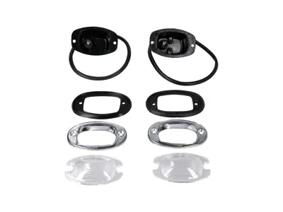 Number plate light, Complete. Porsche 356B / 356C - 64463160105, 64463160505, 64463161105, 64463161405, 64463161505 - 644.631.601.05.SET