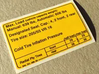 Tyre pressure decal. Porsche 944 (1982 – 1988) USA - 94470128900