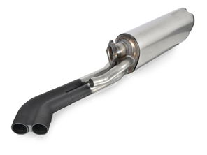 Exhaust silencer with integrated wastegate pipe connection. Porsche 911 Turbo 1978-83 - 93011103712, 93011103700, 93011103704