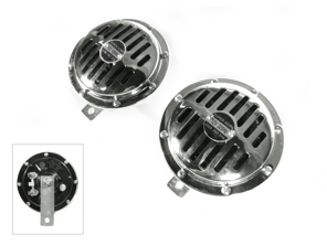 Set clacson, 12 Volt, cromato Porsche 356 / 911 / 912 Set da 2 - 9001000, 64463511111, 64463511200, 64463511300, 64463511400