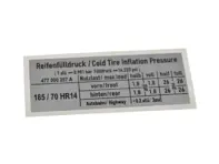 Etiqueta de presión de neumáticos. Porsche 924 / 924S - 477000257A