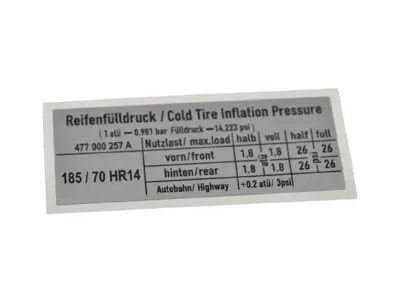 Étiquette de pression des pneus. Porsche 924 / 924S - 477000257A