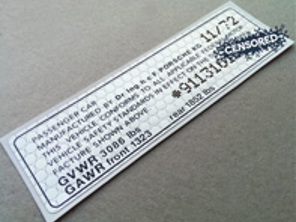 Door Jam VIN Number Decal. Porsche 911 1972-73 and 1975 - 91170111211 - CB911.701.112.02, CB91170111202