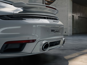 Sports exhaust system, with tailpipes in Silver. Porsche 992 Turbo / Turbo S - 992044221