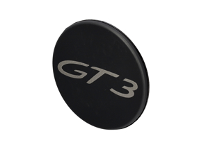 Insigne de capuchon de blocage de roue central "GT3", en noir mat. Porsche 991 GT3 - 9P1601349EOK1, 99136120790