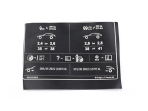 Pegatina de presión de neumáticos. Porsche 9YA Cayena - 9Y0010000B