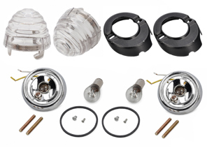 Set di indicatori di direzione anteriori con lenti trasparenti. Porsche 356B / 356C - 64463140106, 64463140206, 64463140101, 64463140201, 64463141101