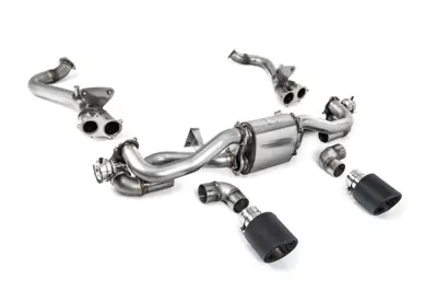 Milltek Sports Exhaust With GPF Bypass And Carbon Jet Trims. Porsche 718 Cayman GT4 / Boxster GTS 4.0L - 982254351B, 982254351L, 982254351AA, 982254351P, 982254351R, 982254350B, 982254350L, 982254350AA, 982254350P, 982254350R, 982251053F, 982251053H, 982251053K, 982251053E - SSXPO154