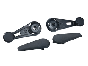 Window crank handles & covers in Black. Porsche 911 1974-83 - 91154247101, 91154247103, 90154248220