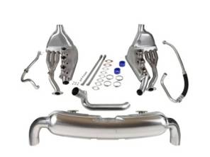 Sports exhaust set with two 84mm tailpipes stainless steel. Porsche 911 3.2 Carrera 1984-89 - 93011104300, 93021102901, 93021133500 - 1620803010