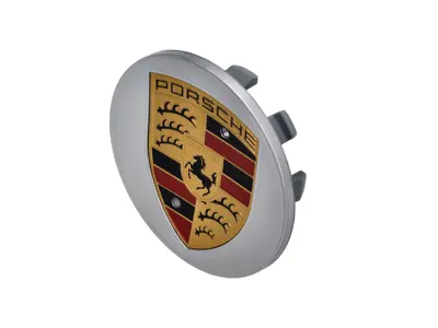 Copriruota con stemma Porsche a colori, in argento. PorscheMacan - 95B601150A88Z, 95B601150A
