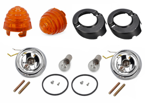 Front turn signal set, with Yellow lenses. Porsche 356B / 356C - 64463140106, 64463140206, 64463140101, 64463140201, 64463141106