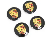 Radkappen in Schwarz (hochglanz) mit farbigem Porsche Wappen für Porsche Taycan / Panamera - 9J1073002