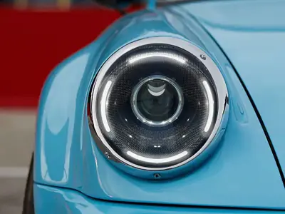 Juego de faros LED con reflector de fibra de carbono para el lado izquierdo. Porsche 911 / 964 - 91163111302, 91163102400, 91163111300