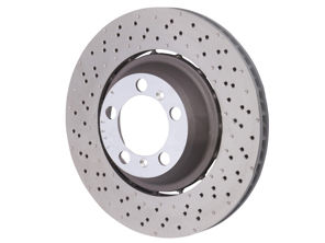 Brake disc rotor Rear, Light Weight drilled-dimpled, 380x30mm. Porsche 991 GT3 - 99135240780, 99135240880 - PRL41587, PRR41687
