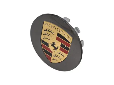 Wieldop Titanium met gekleurd Porsche embleem - 9P101149AOC6, 9P101149A, 9P1601149AOC6