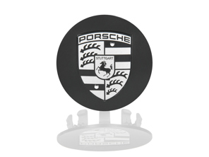 Wheel cup with monochrome Porsche Crest logo, Matt black. Porsche 955 / 957 Cayenne - 9P1601147JE1