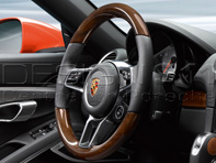 Volant sport multifonction en acajou. Porsche 991.2 / 718 Boxster / 718 Cayman - 99104440034A34, 99104440035A34, 99104440036A34, 99104440037A34