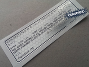 VIN-Nummernaufkleber für Türstau. Porsche 911 (930) Turbo 1978–1979 - 93070111204